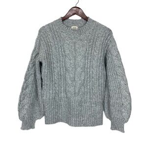 A.N.A. Gray Balloon Sleeve Cable Knit Cozy Crew To Mock Neck Sweater Size XS